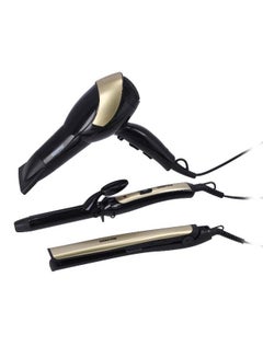 3 In 1 Hair Styling Set 2200W - 2 Speed And 3 Heat Setting Curler, Ceramic Coating Plates Straightener With 25mm Hair Curler, Ideal Gift For Women Black/Gold 1200grams - v1619417714/N46828636A_1