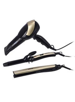 3 In 1 Hair Styling Set 2200W - 2 Speed And 3 Heat Setting Curler, Ceramic Coating Plates Straightener With 25mm Hair Curler, Ideal Gift For Women Black/Gold 1200grams - v1619417714/N46828636A_2