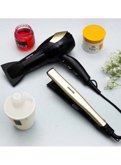 3 In 1 Hair Styling Set 2200W - 2 Speed And 3 Heat Setting Curler, Ceramic Coating Plates Straightener With 25mm Hair Curler, Ideal Gift For Women Black/Gold 1200grams - v1619417714/N46828636A_7