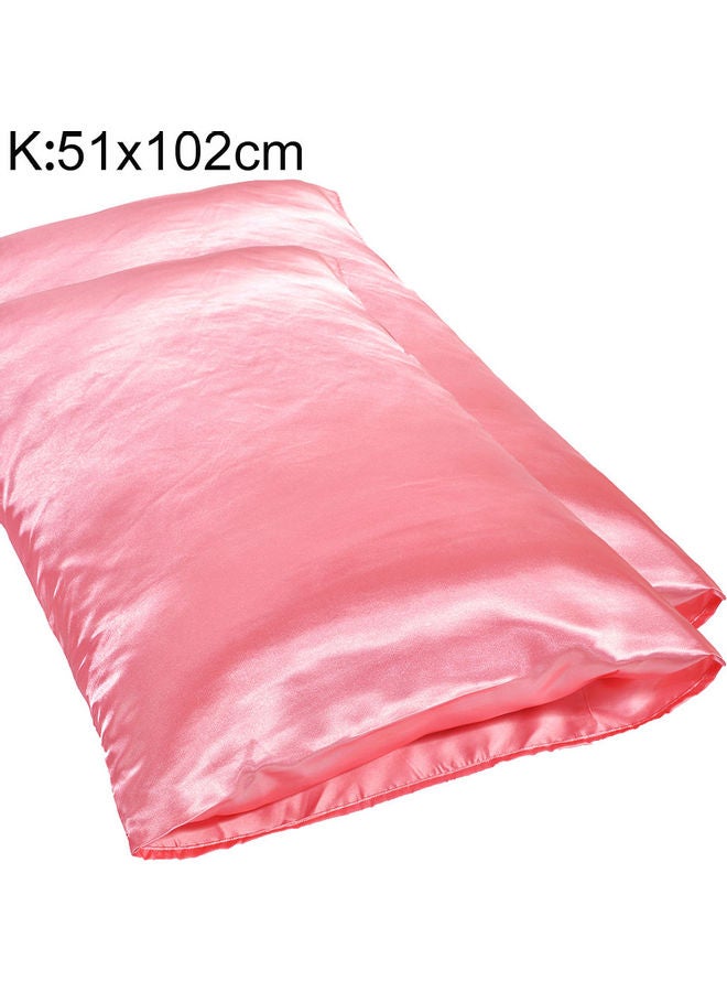 2-Piece Simple Solid Colour Pillow Case Cover Silk Pink 51 x 102cm