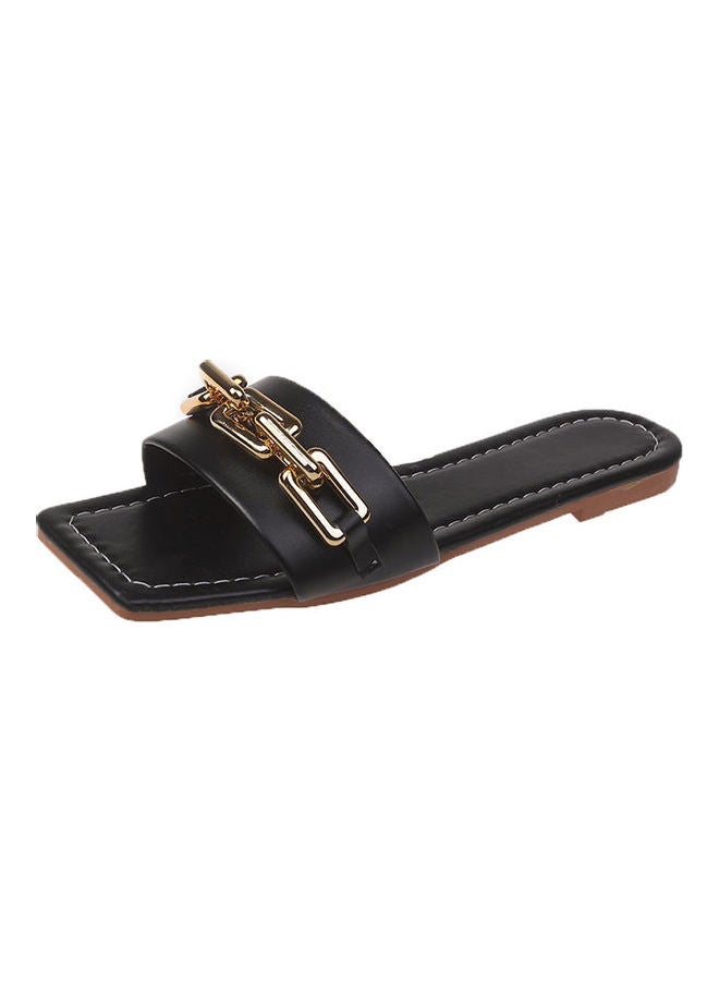 Simple Design Comfort Flat Slippers Black/Gold - Image 1