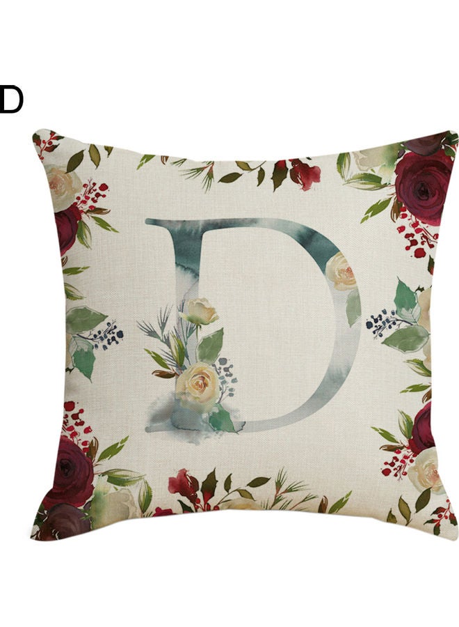 English Letter and Flowers Printed Pillow Case Linen Multicolour 45x45cm 