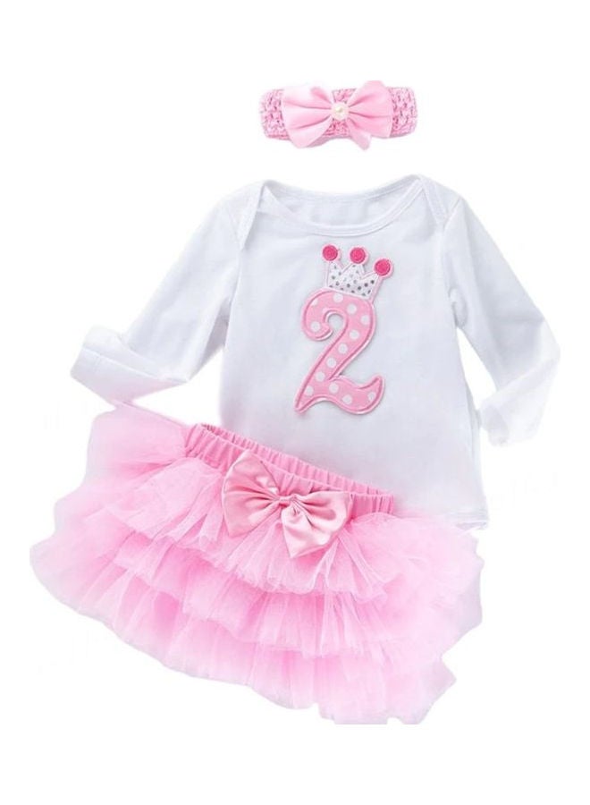 We Happy 3-Piece Happy Second Birthday Princess Dress Set Pink/White  - Image 1