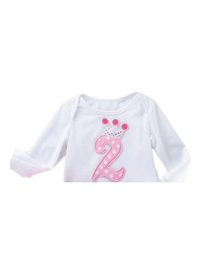 We Happy 3-Piece Happy Second Birthday Princess Dress Set Pink/White  - Image 2