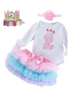 4-Piece Happy Second Birthday Princess Dress Set Multicolour