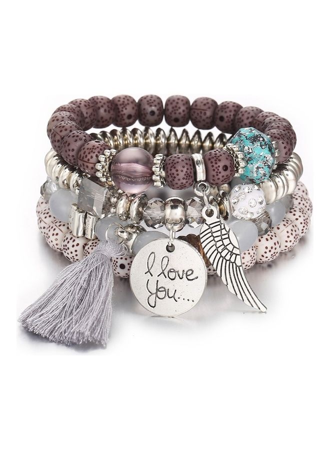 Women's Crystal Opal Beaded With Multiple Rings Of Tassels Bracelet Set