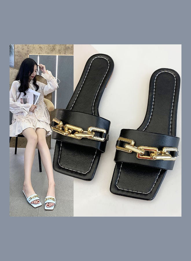 Simple Design Comfort Flat Slippers Black - Image 3