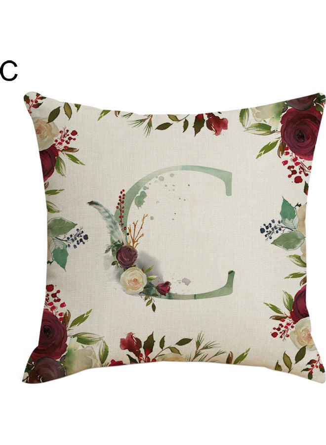 English Letter and Flowers Printed Pillow Case Linen Multicolour 45x45cm 