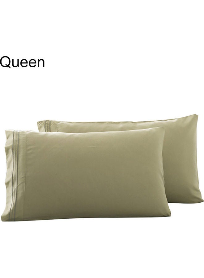 غطاء وسادة سرير أنيق ولون سادة من قطعتين بوليستر أخضر جراس Queen
