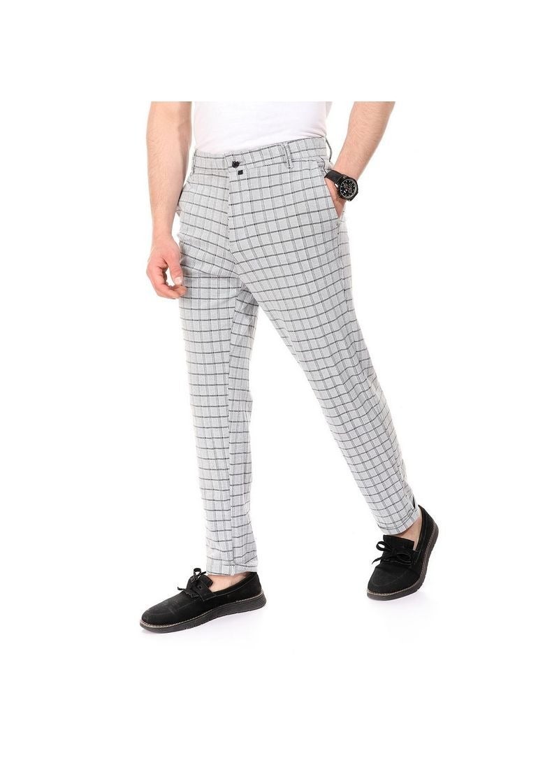 WHITE RABBIT Bi-Tone Plaids Fashionable Slim Pants Black/Grey  - Image 1
