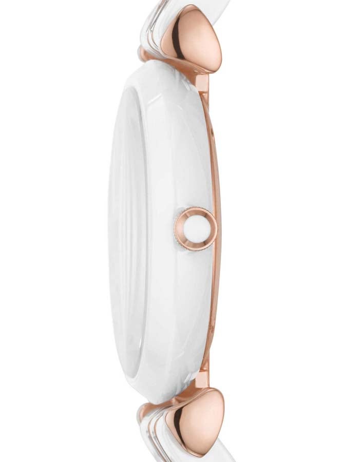 EMPORIO ARMANI Women's Gianni T-Bar Water Resistance Ceramic Analog Watch AR70004 - 28 mm - White/Rose Gold/Clear  - Image 2
