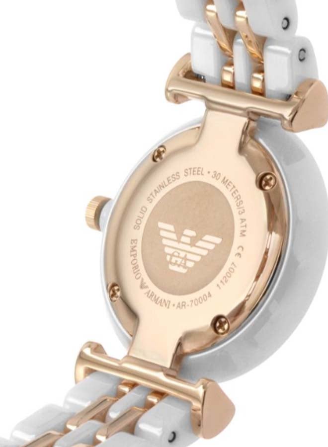 EMPORIO ARMANI Women's Gianni T-Bar Water Resistance Ceramic Analog Watch AR70004 - 28 mm - White/Rose Gold/Clear  - Image 3