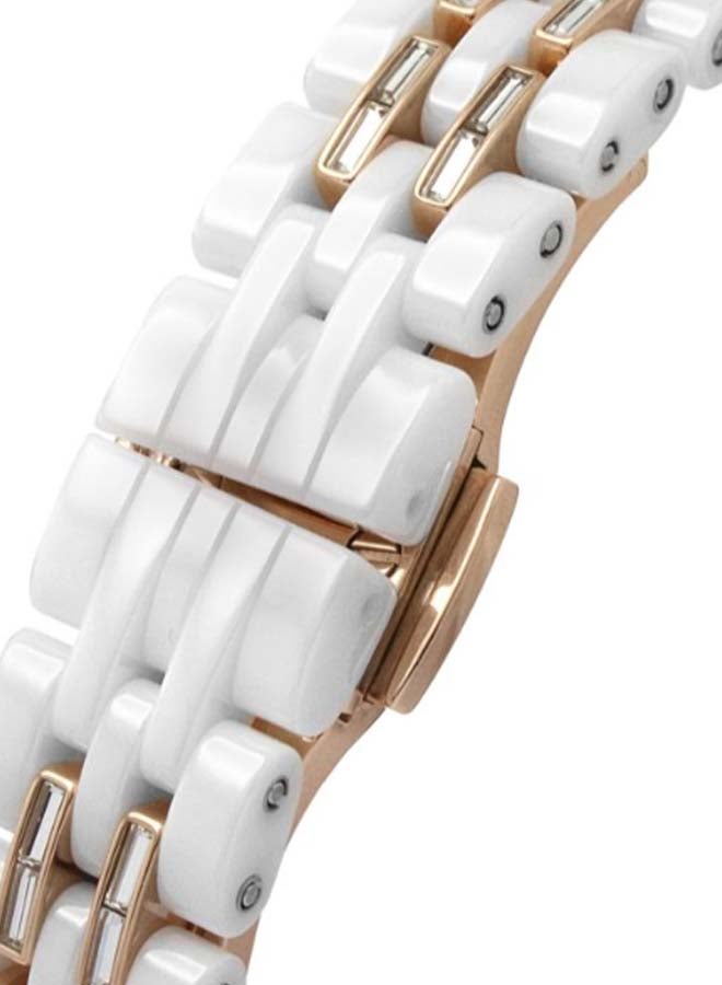 EMPORIO ARMANI Women's Gianni T-Bar Water Resistance Ceramic Analog Watch AR70004 - 28 mm - White/Rose Gold/Clear  - Image 5