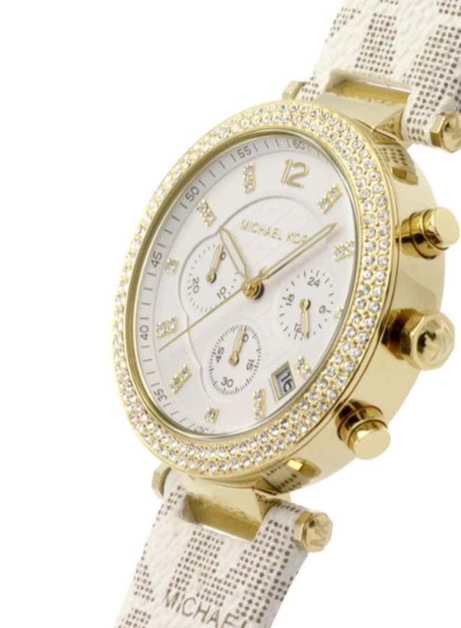Michael Kors Women's Parker Round Shape Leather Band Chronograph Wrist Watch White - MK6916 - Image 2