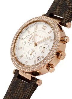 Michael Kors Women's Parker Round Shape Leather Band Chronograph Wrist Watch 39 mm - Brown - MK6917  - Image 4