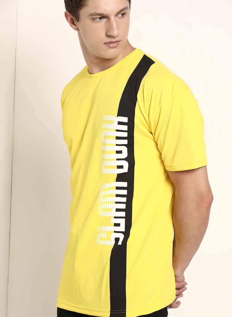 ABOF - Regular Fit Crew Neck Slam Dunk Graphic Printed T-Shirt Yellow - Image 1
