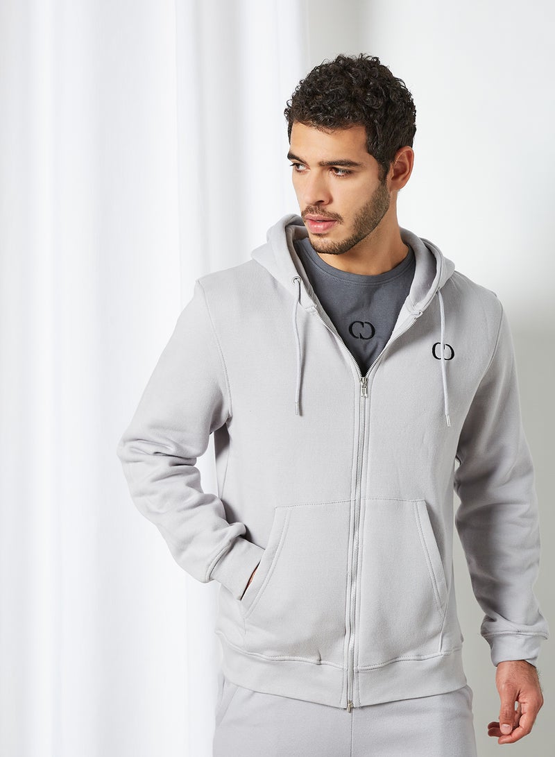 كريمينال دامج جاكيت بغطاء للرأس مزين بشعار صديق للبيئة رمادي فاتح - Image 1