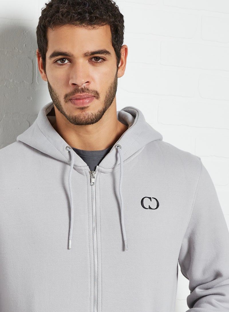 كريمينال دامج جاكيت بغطاء للرأس مزين بشعار صديق للبيئة رمادي فاتح - Image 4