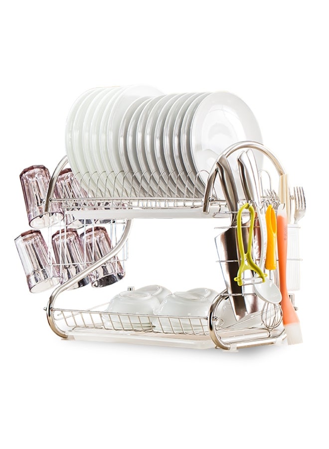 2-Tier Dish Drying Rack Silver 41.50 x 14.00 x 25.50cm - Image 1