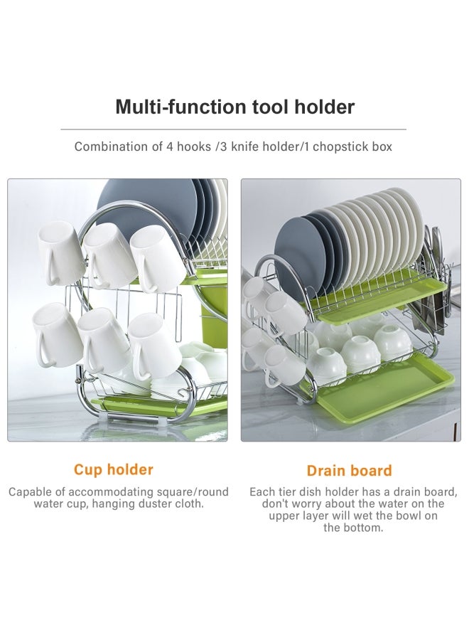 2-Tier Dish Drying Rack Silver 41.50 x 14.00 x 25.50cm - Image 2