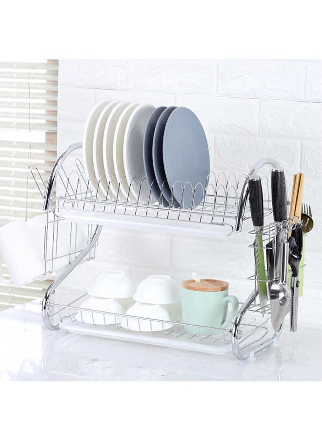 2-Tier Dish Drying Rack Silver 41.50 x 14.00 x 25.50cm - Image 3