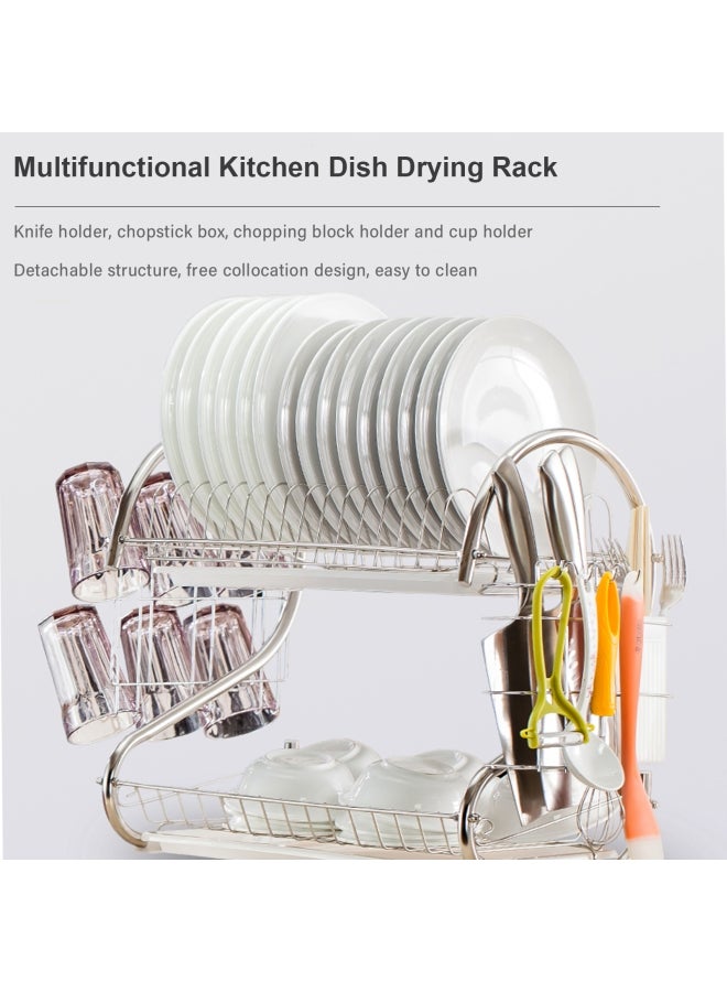 2-Tier Dish Drying Rack Silver 41.50 x 14.00 x 25.50cm - Image 4