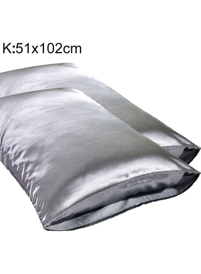 2-Piece Standad King Queen Pillow Case Silk Grey 51 x 102cm 