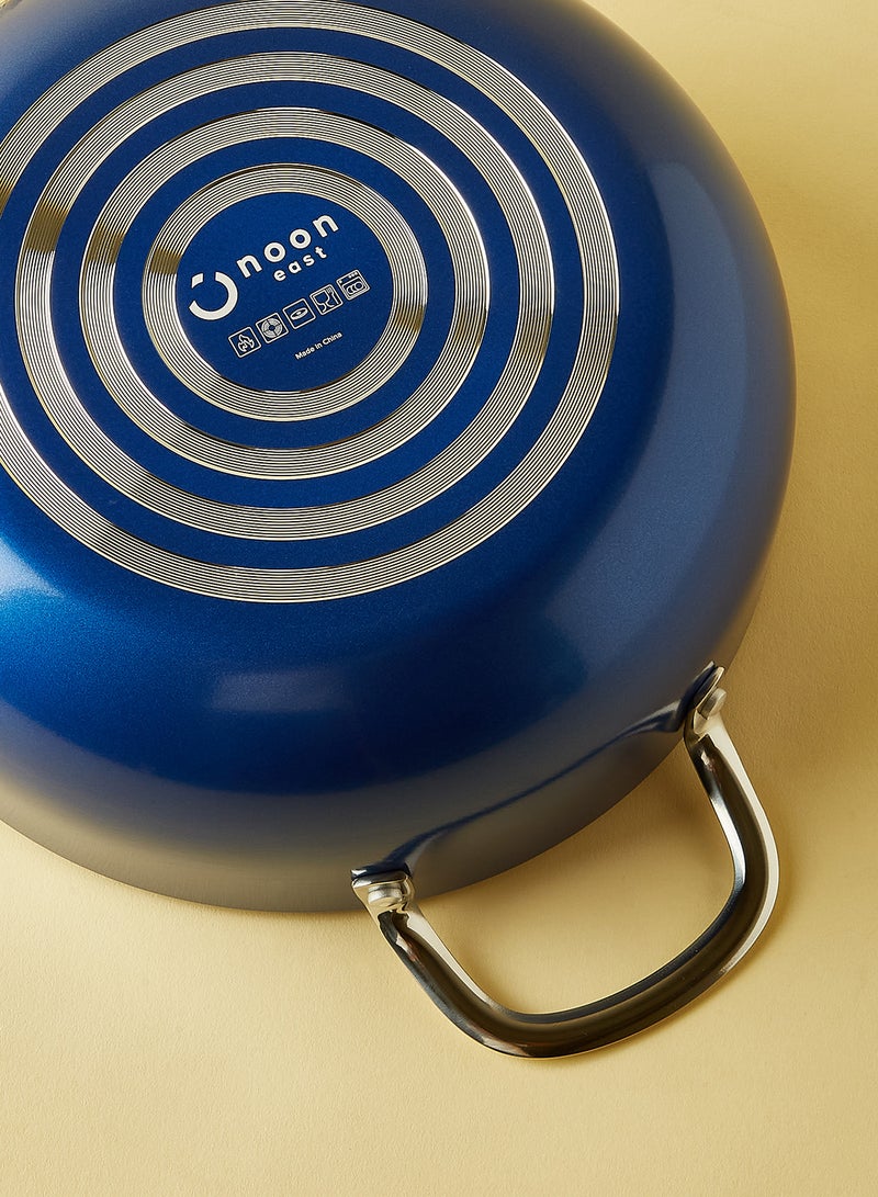 Noon East - 4.6 L Frying Pan - Aluminum Pan Coated With Non-Stick Surface - Heavy Bottom Chef'S - Tempered Glass Lid - PFOA Free - Blue Blue - Image 1