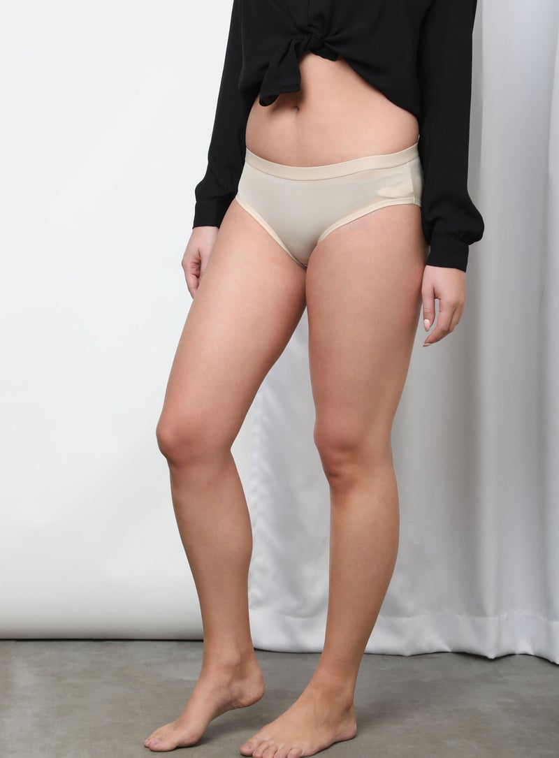 Aila - Solid Pattern Bikini Bottom Beige - Image 1
