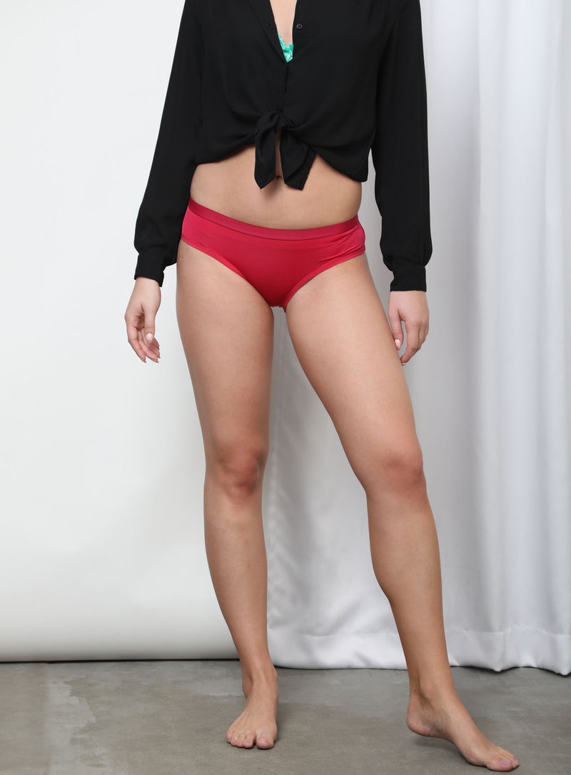 Aila - Solid Pattern Bikini Bottom Red - Image 1