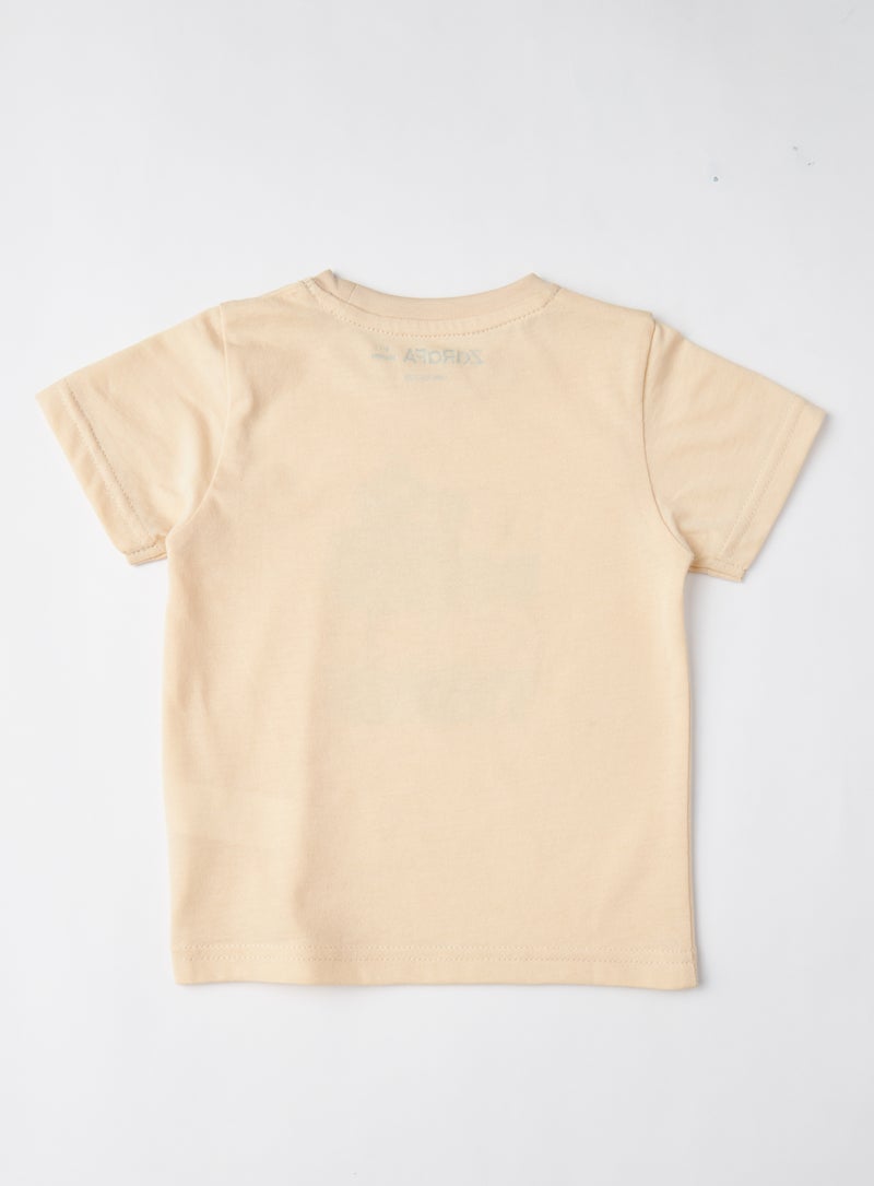 Zarafa Round Neck Graphic Printed T-Shirt Beige - Image 2