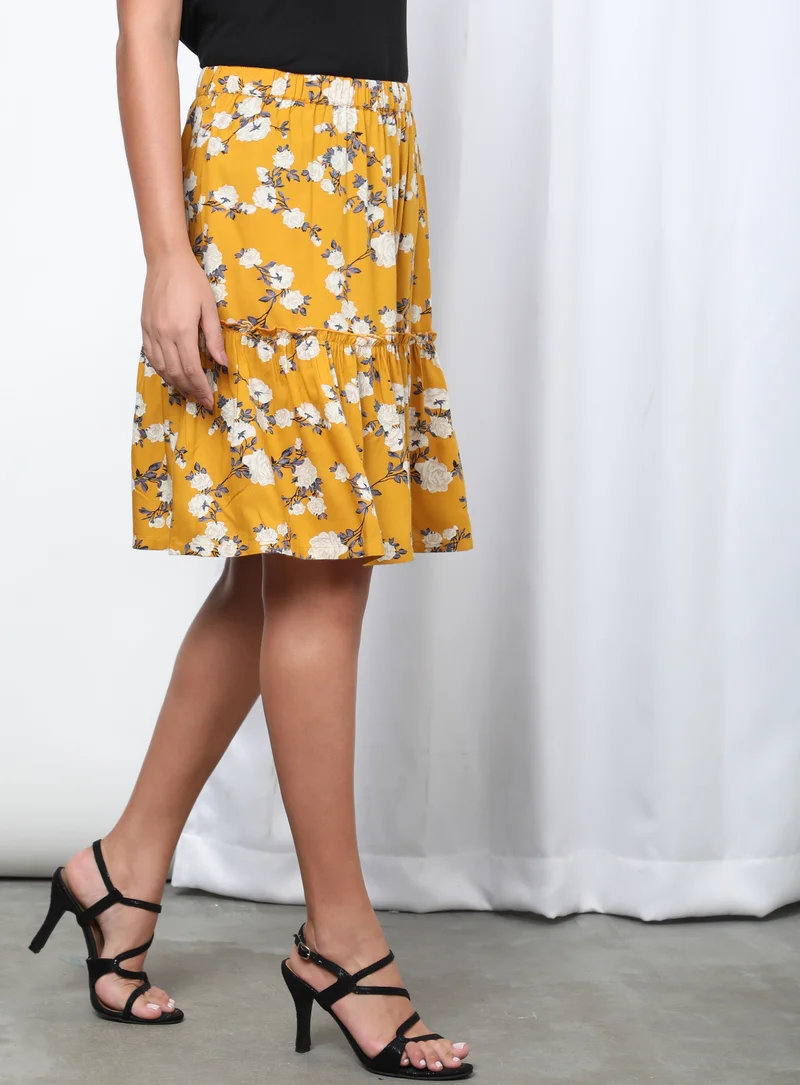 Aila Floral Pleated Skirt Yellow Aop
