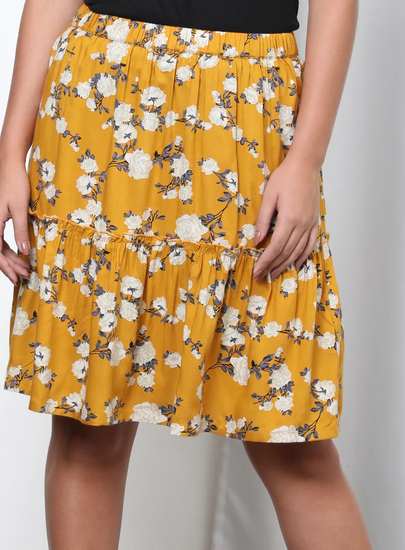 Aila Floral Pleated Skirt Yellow Aop