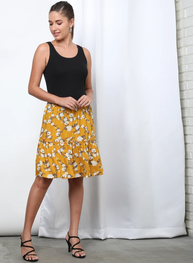 Aila Floral Pleated Skirt Yellow Aop