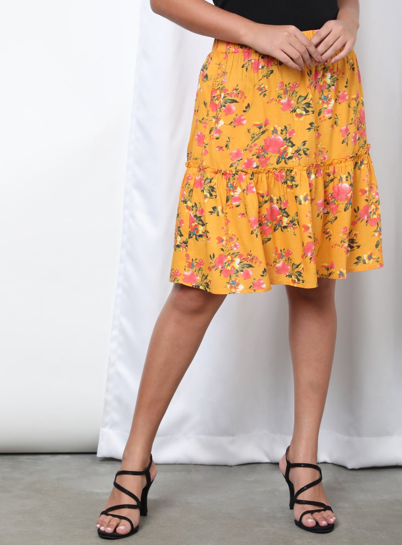 Aila - Printed Pleated Skirt Yellow Aop - Image 1
