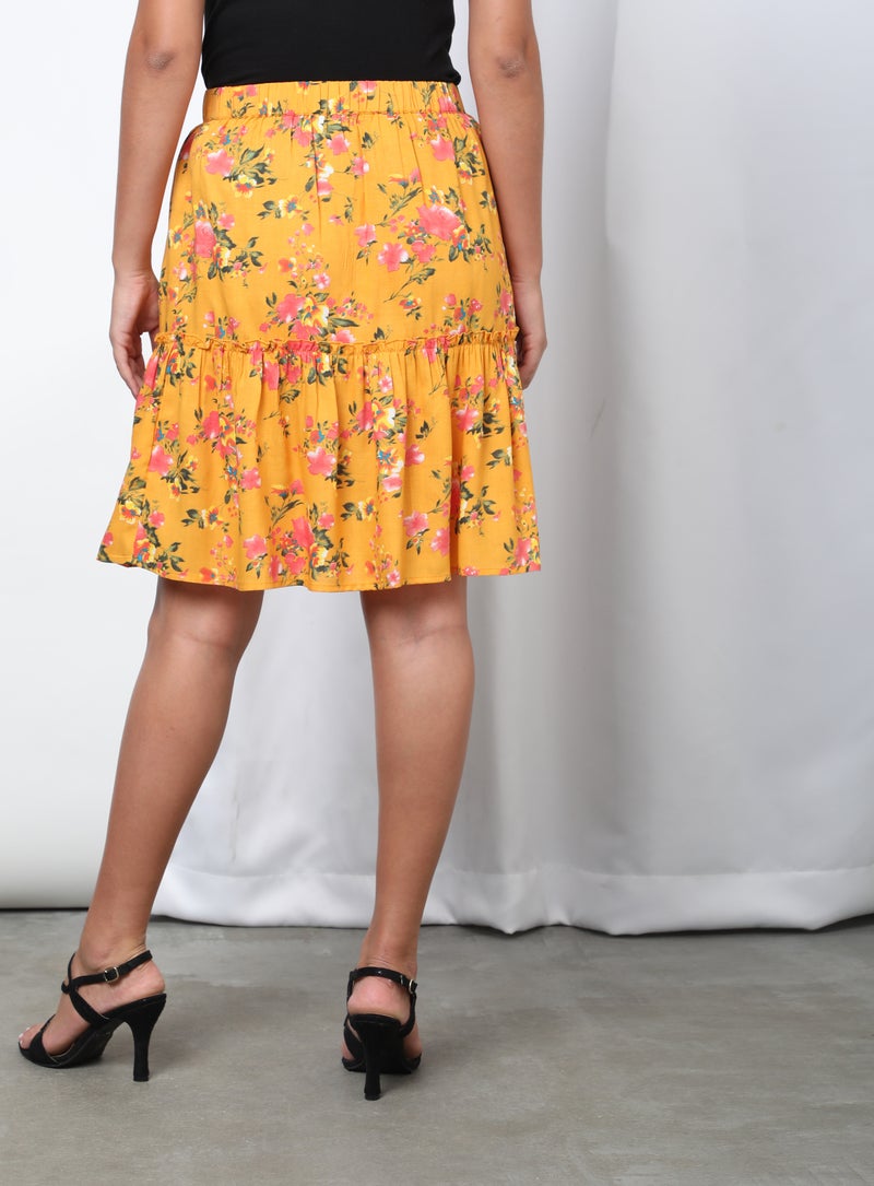 Aila - Printed Pleated Skirt Yellow Aop - Image 1