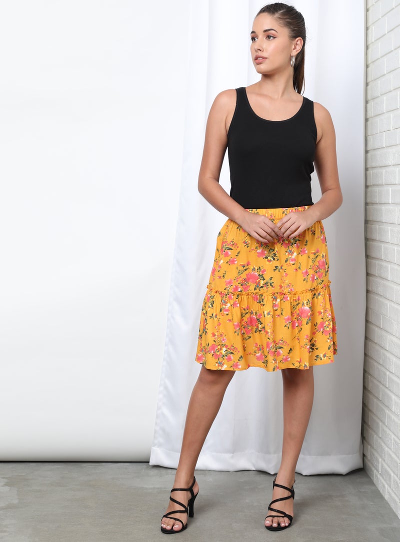 Aila - Printed Pleated Skirt Yellow Aop - Image 1