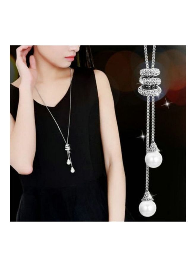 Elegant Long Tassel Pattern Pearl Drop Fashion Necklace  - Image 2
