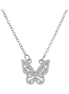 Women's Solid Colour Rhinestone Decor Butterfly Shape Pendant Sweet Alloy Necklace