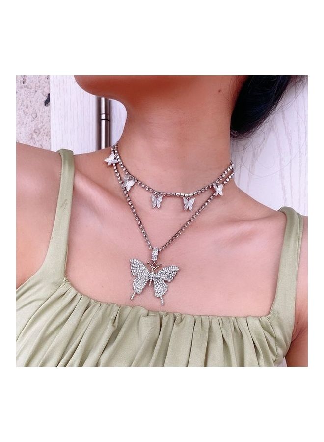 Generic - 2-Piece Women's Multi-Layer Rhinestone Butterfly Necklace - Image 1