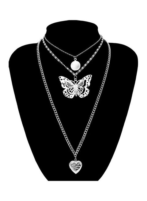 Multi-Layer Butterfly And Heart Designed Necklace