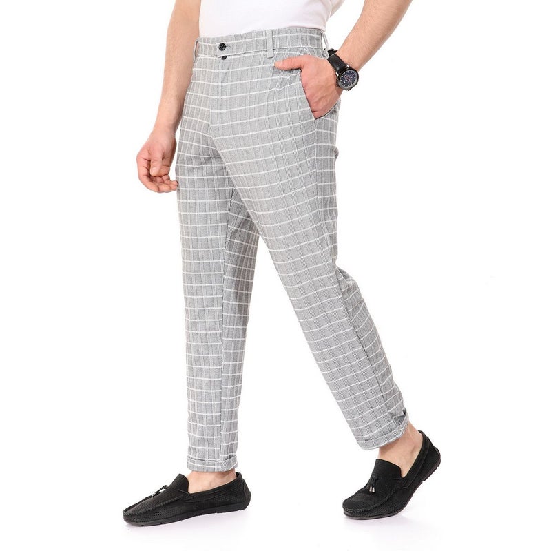 WHITE RABBIT Bi-Tone Plaids Fashionable Slim Pants Grey/White  - Image 2