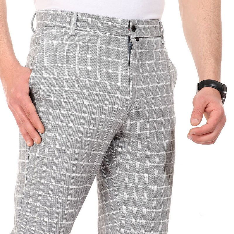WHITE RABBIT Bi-Tone Plaids Fashionable Slim Pants Grey/White  - Image 4
