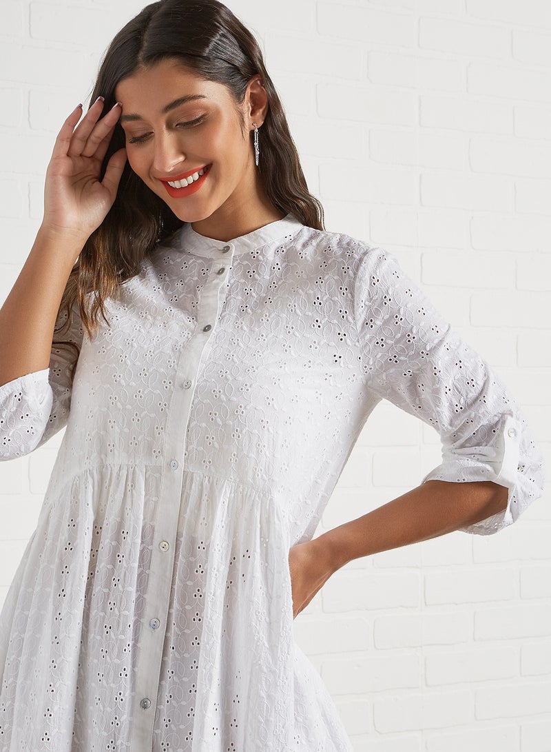 ONLY - Anglaise Shirt Dress White - Image 1