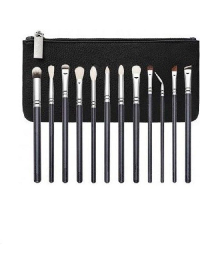 Generic 12-Piece Eye Makeup Brush Set With Pouch Black/Silver  - Image 2