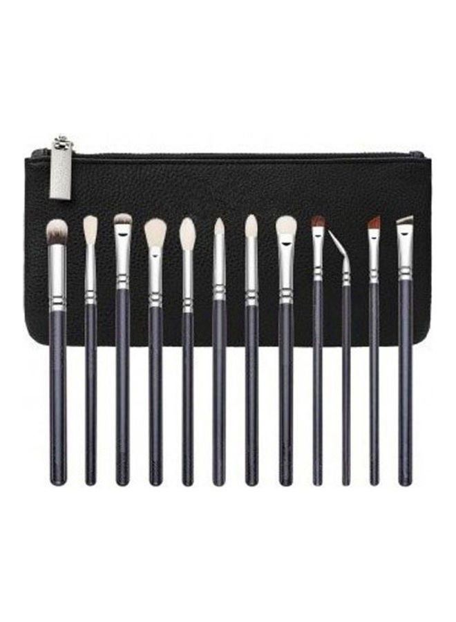 Generic 12-Piece Eye Makeup Brush Set With Pouch Black/Silver  - Image 1