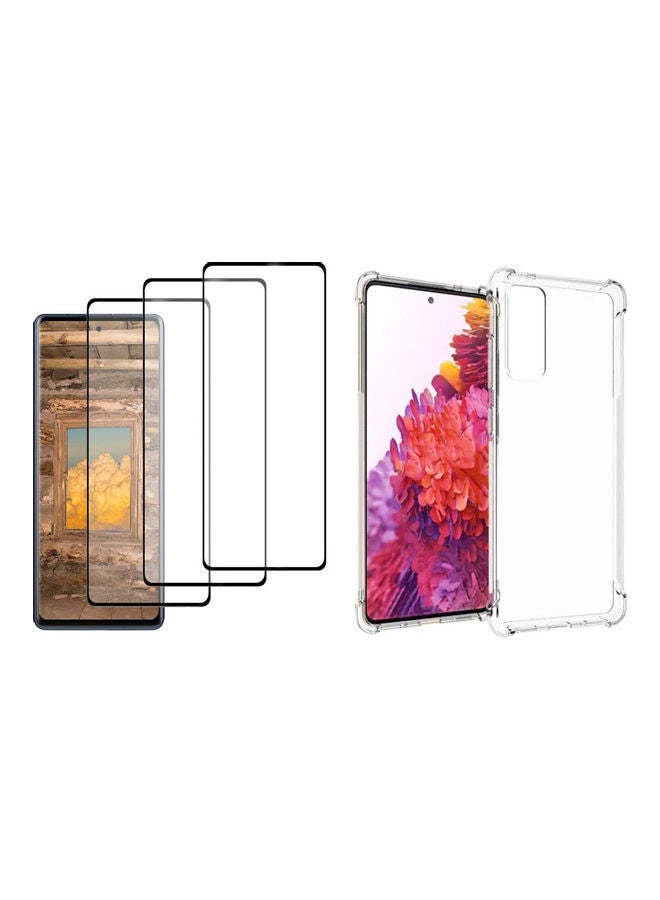 مجموعة لاصقات حماية للشاشة من الزجاج المقوى مكونة من 4 قطع مع غطاء حماية لهاتف سامسونج جالاكسي نوت 20 شفاف/ أسود
