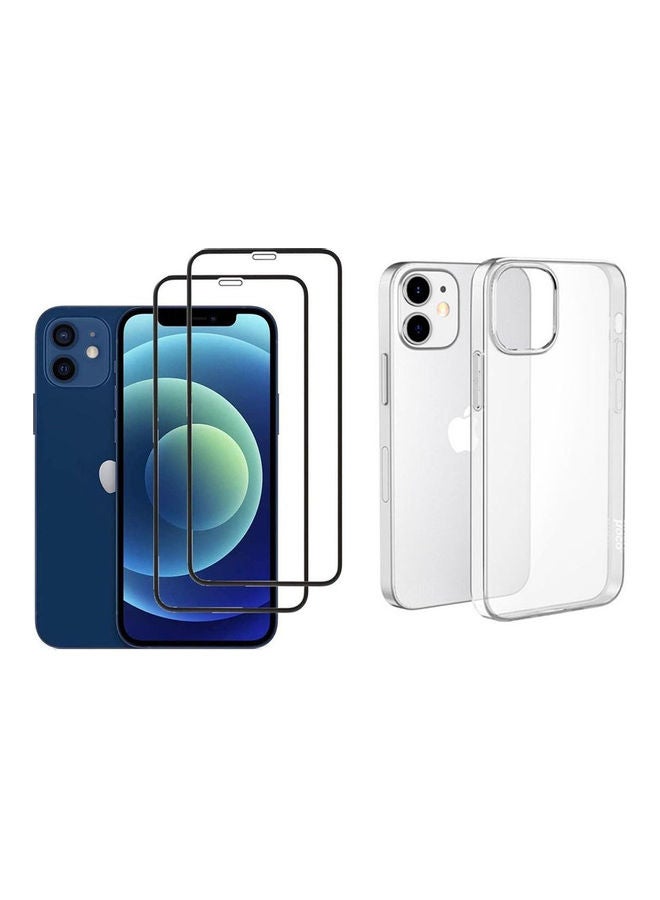 لاصقة حماية للشاشة مصنوعة من الزجاج المقوى بتغطية كاملة مع غطاء حماية لهاتف أبل آيفون 12 ميني. شفاف/ أسود