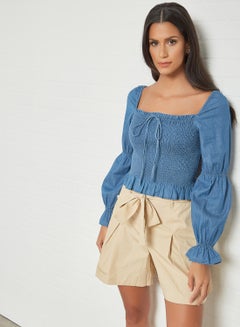 Smocked Long Sleeve Blouse Medium Blue