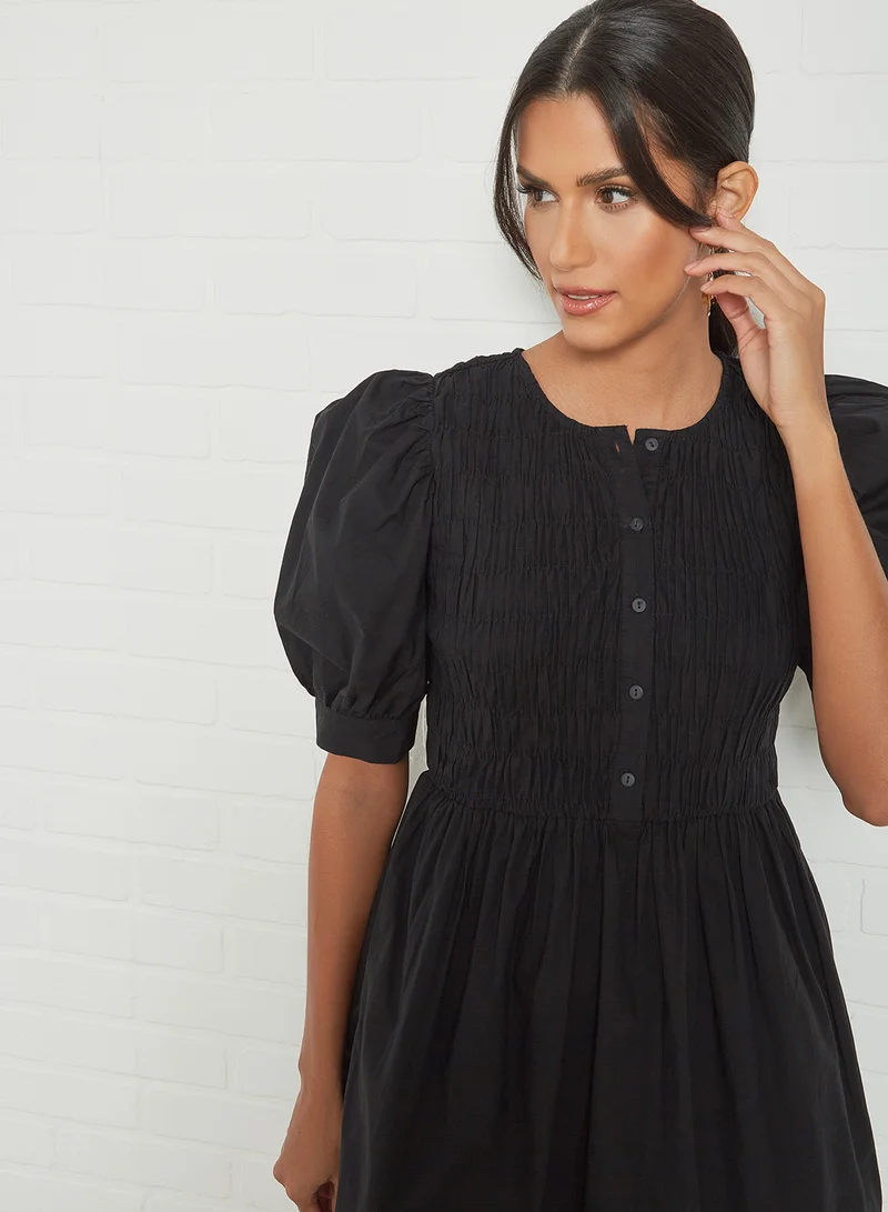 PIECES Smocked Mini Dress Black